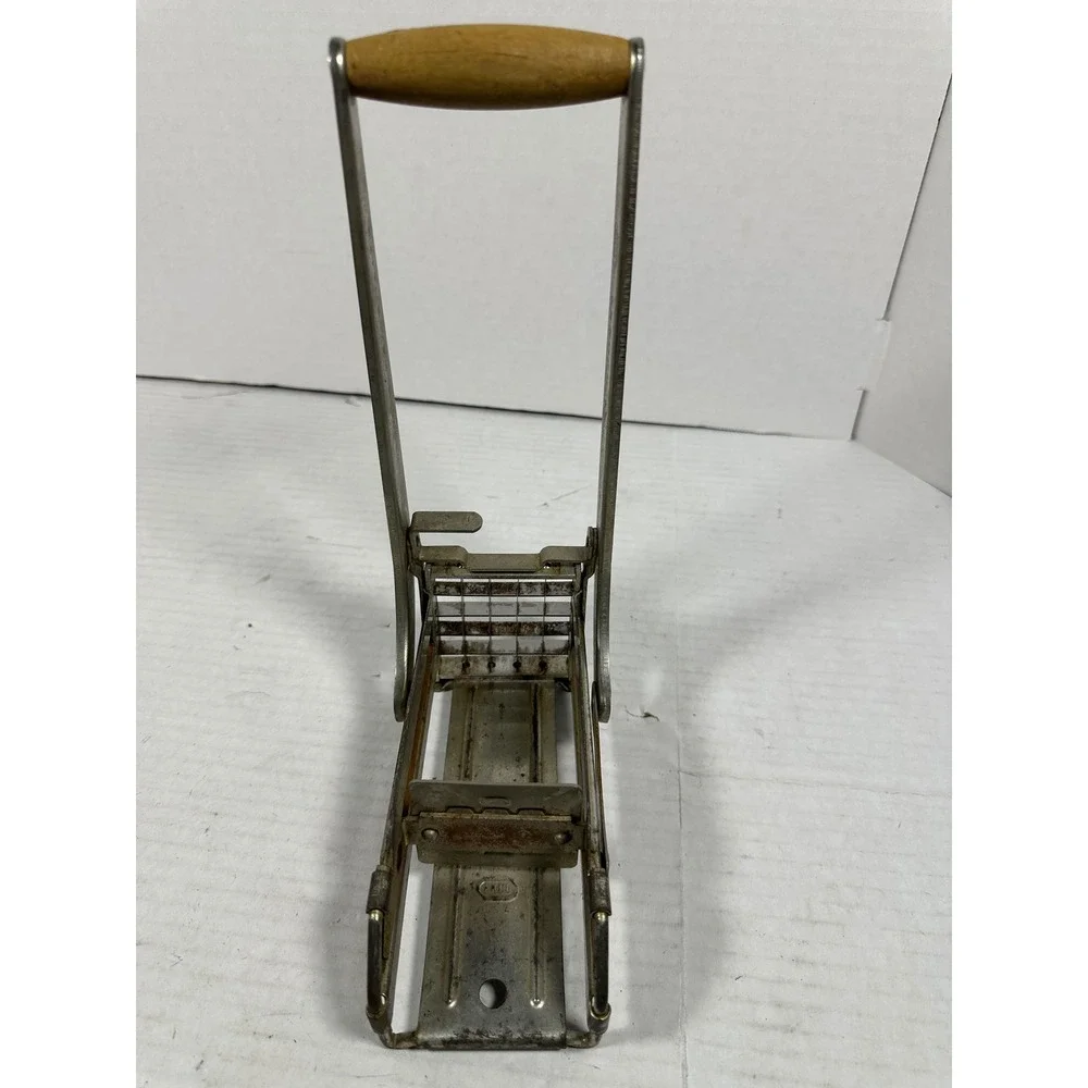 Vintage EKCO French Fry Cutter USA Made Tinned Steel Manual Potato Slicer Wood